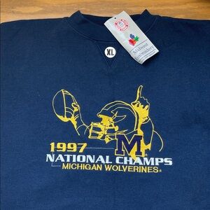 Midwest Embroidery vintage Navy Michigan Wolverines Hoodie 1997 Champs